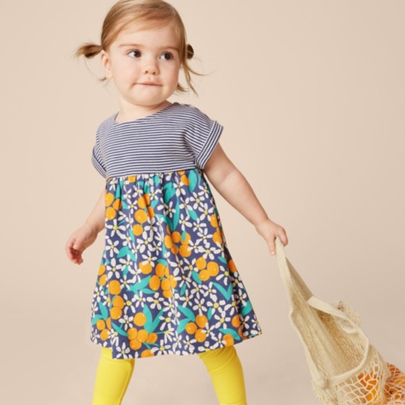 Tea Collection Blue and Orange Striped and Floral Dress -Size 3-6 Months - Picture 1 of 4